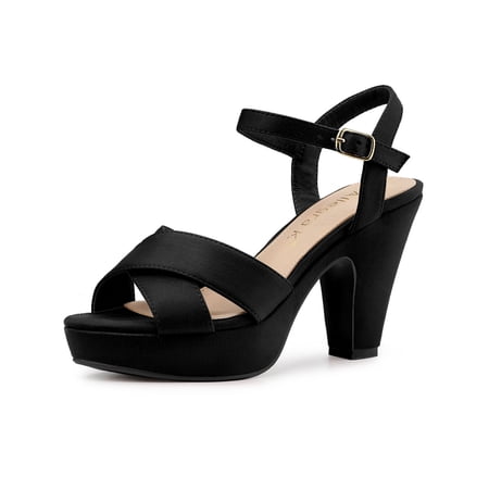 BLISSFUL STEP Women s Fashion Platform Strap Slingback Chunky Heel Open Toe Sandals Black 8.5