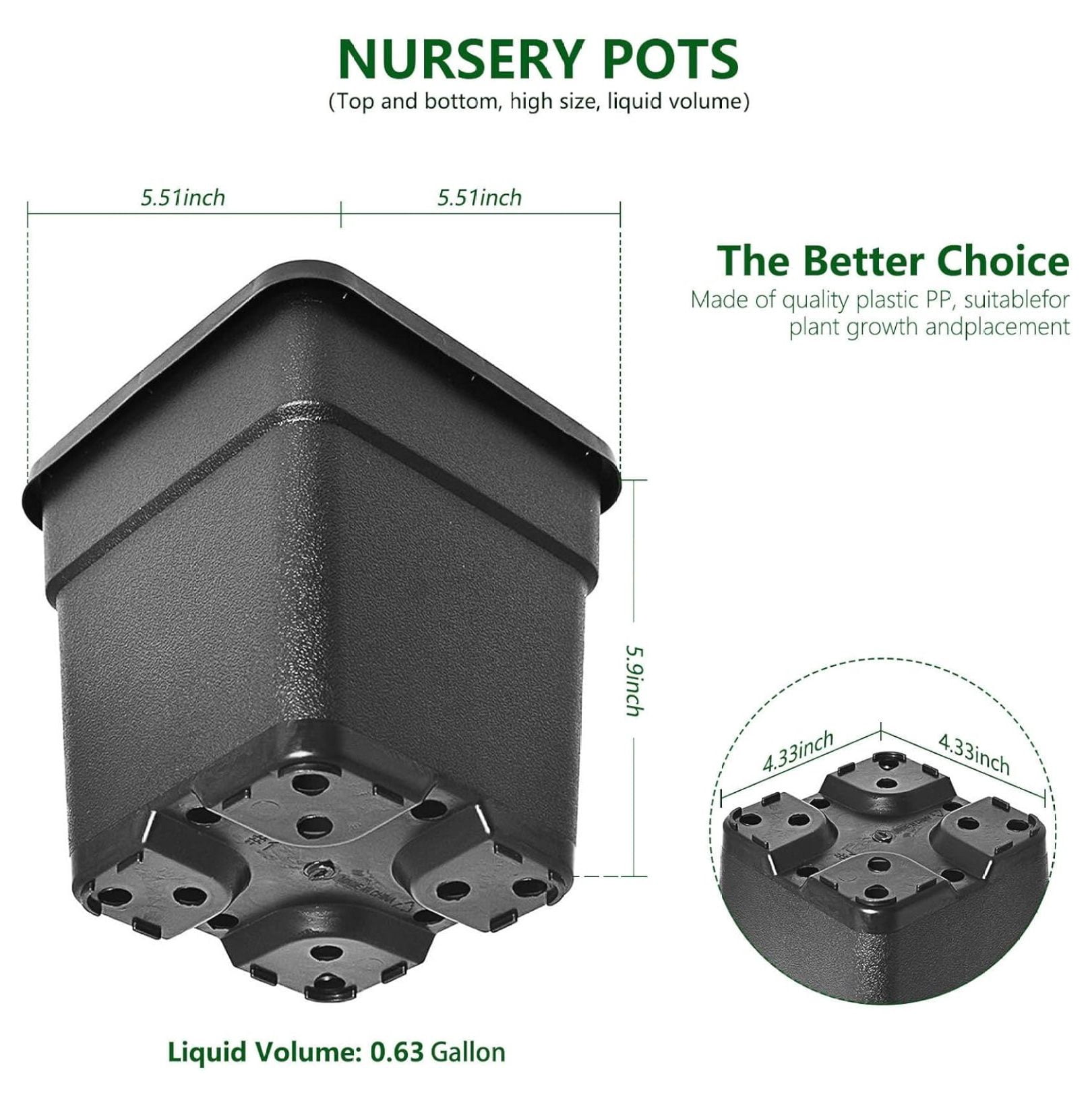 10-Pack 1 Gallon Square Planter Pots, Flower Plant Container Injection Molded Plastic Pots Gardening for Indoor Outdoor Vegetables, , Black