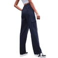 thumbnail image 4 of QAFOPEH Women High Waist Cargo Pants Drawstring Straight Leg Joggers With Pockets, 4 of 5