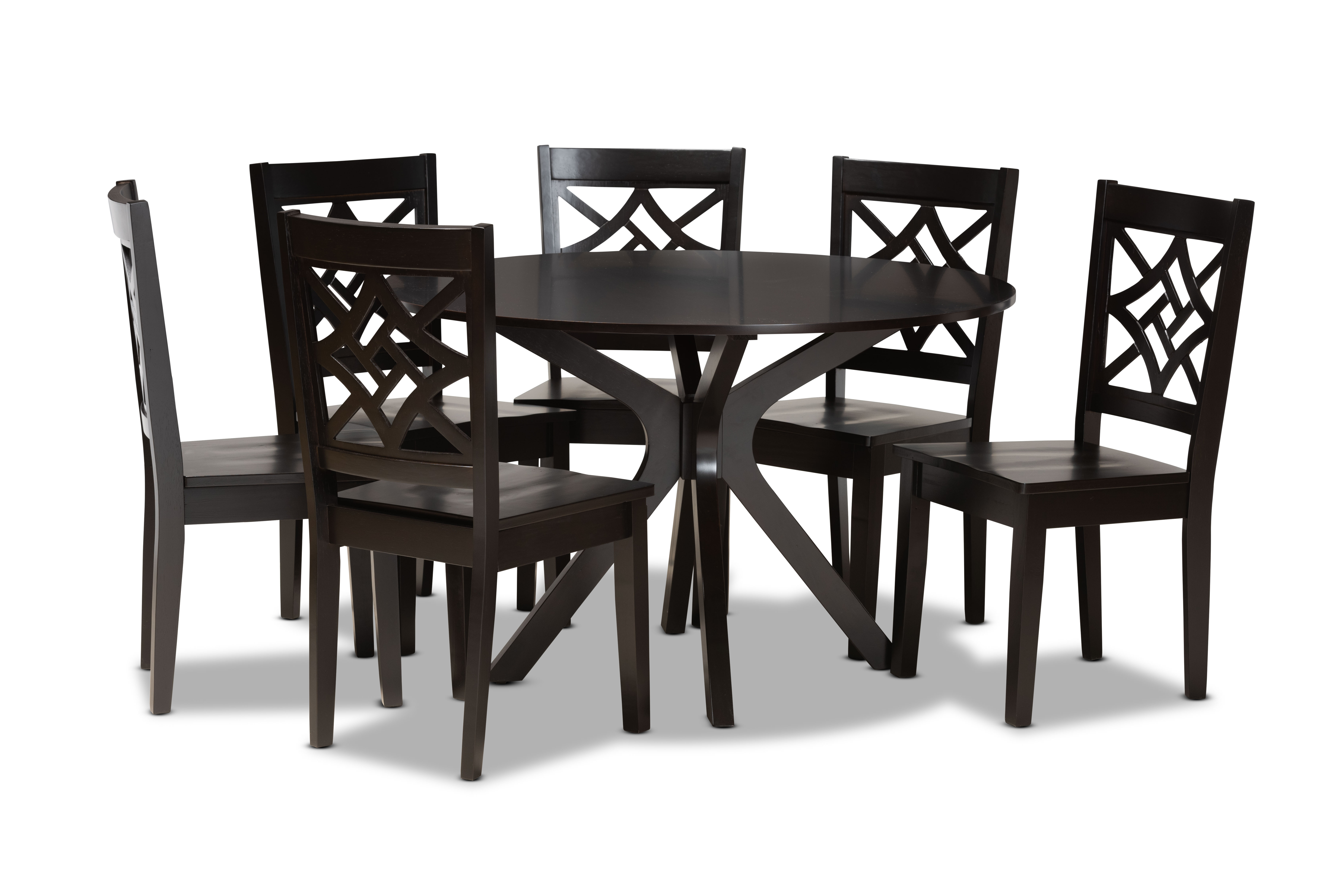 Baxton Studio Miela Modern and Contemporary Dark Brown Finished Wood 7-Piece Dining Set