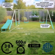 Sportspower Arcadia Metal Swing Set for Kids Ages 3-8, Outdoor Backyard Playset with Trapeze, 2-Person Glider, 5-Foot Slide , Bonus Anchor Kit (TEAL)