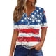 thumbnail image 1 of Mujeres Manga Corta de Verano Tops Día de la Independencia Impreso Cuello en V Casual Top, Imitación de Algodón Camisa Marco para las Mujeres, Lavado de Manos Primavera Y Verano, 1 of 5
