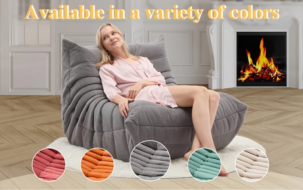 Memory Foam Bean Bag Chair with Free Round Carpet, Large Cozy Fireside Sofa for Adults, Knitted Fabric Ergonomic Lounge Chair for Living Room,  Movie Nights and Office