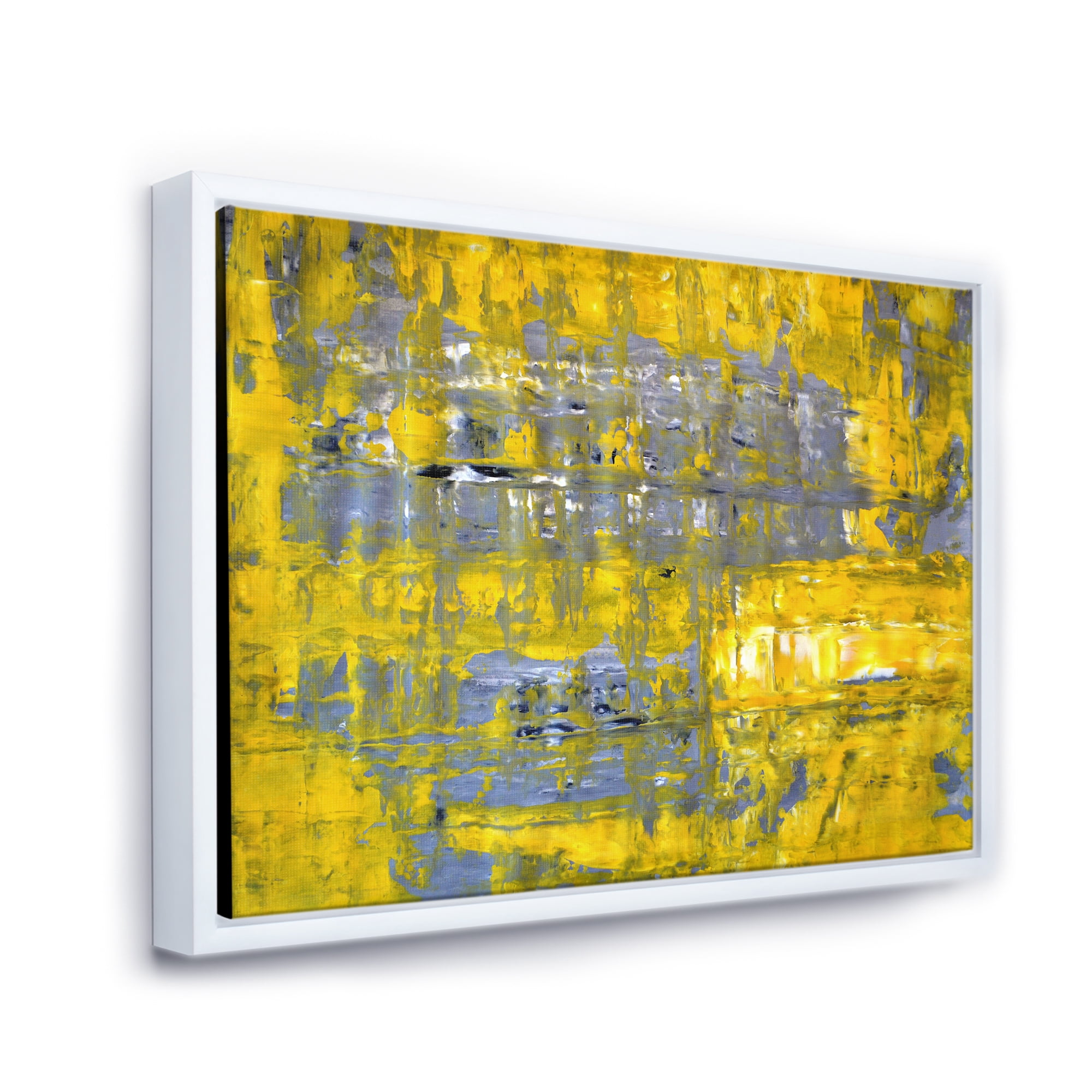 Designart 'Grey Meets Yellow Abstract Art I' Modern Framed Canvas Wall Art Print