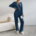 thumbnail image 2 of felwors Lounge Sets for Women Long Sleeve Knit Ribbed Pajama Sets 2 Piece Loungewear with Pockets Navy, XXL, 2 of 4