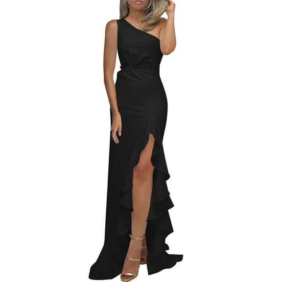 Baqcunre Wedding Guest Dresses for Women Long Black Evening Gowns for Women Formal Dresses for Women Evening Party Elegant V Neck Sleeveless Split Wrap Black,L