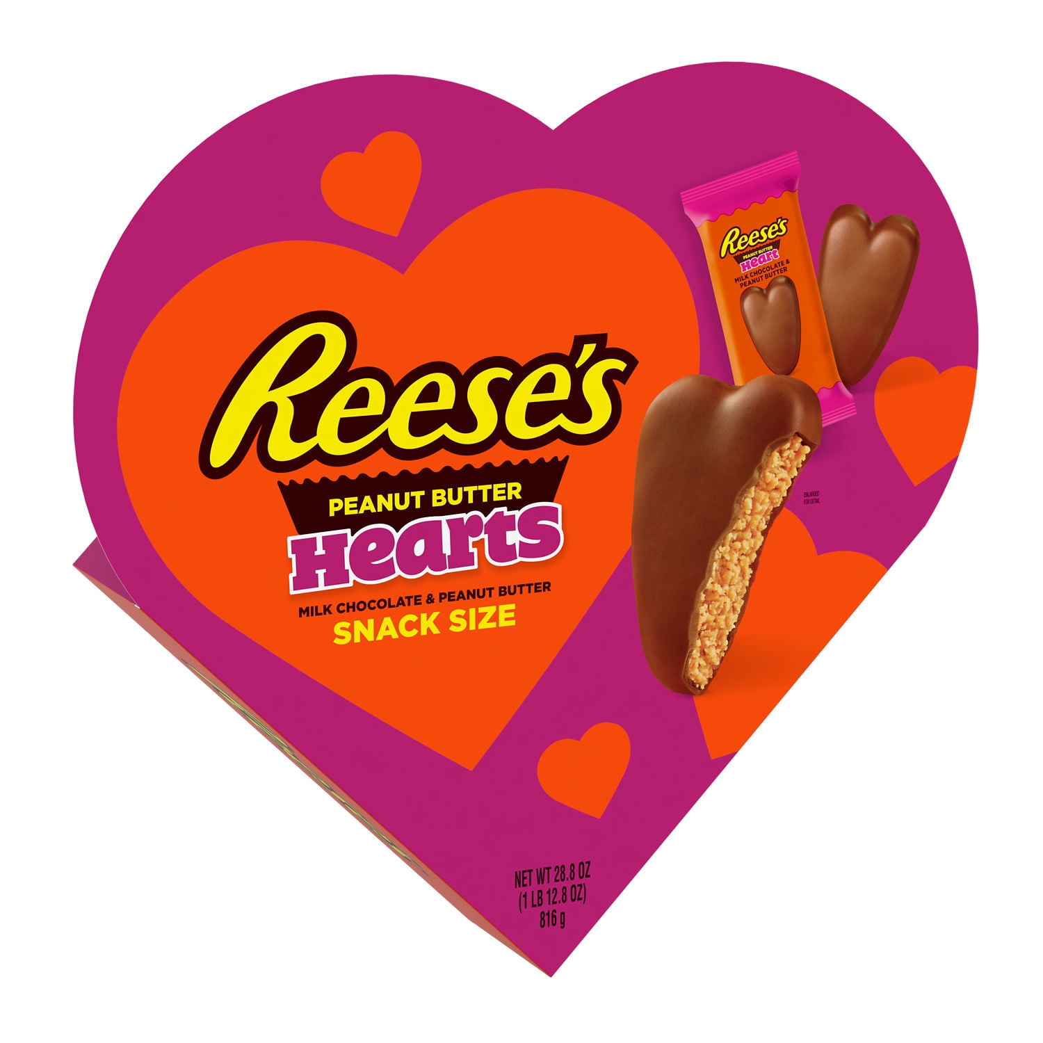 REESE'S, Milk Chocolate Peanut Butter Hearts Snack Size Candy, Valentine's Day, 28.8 oz, Heart Gift Box, 48 pieces