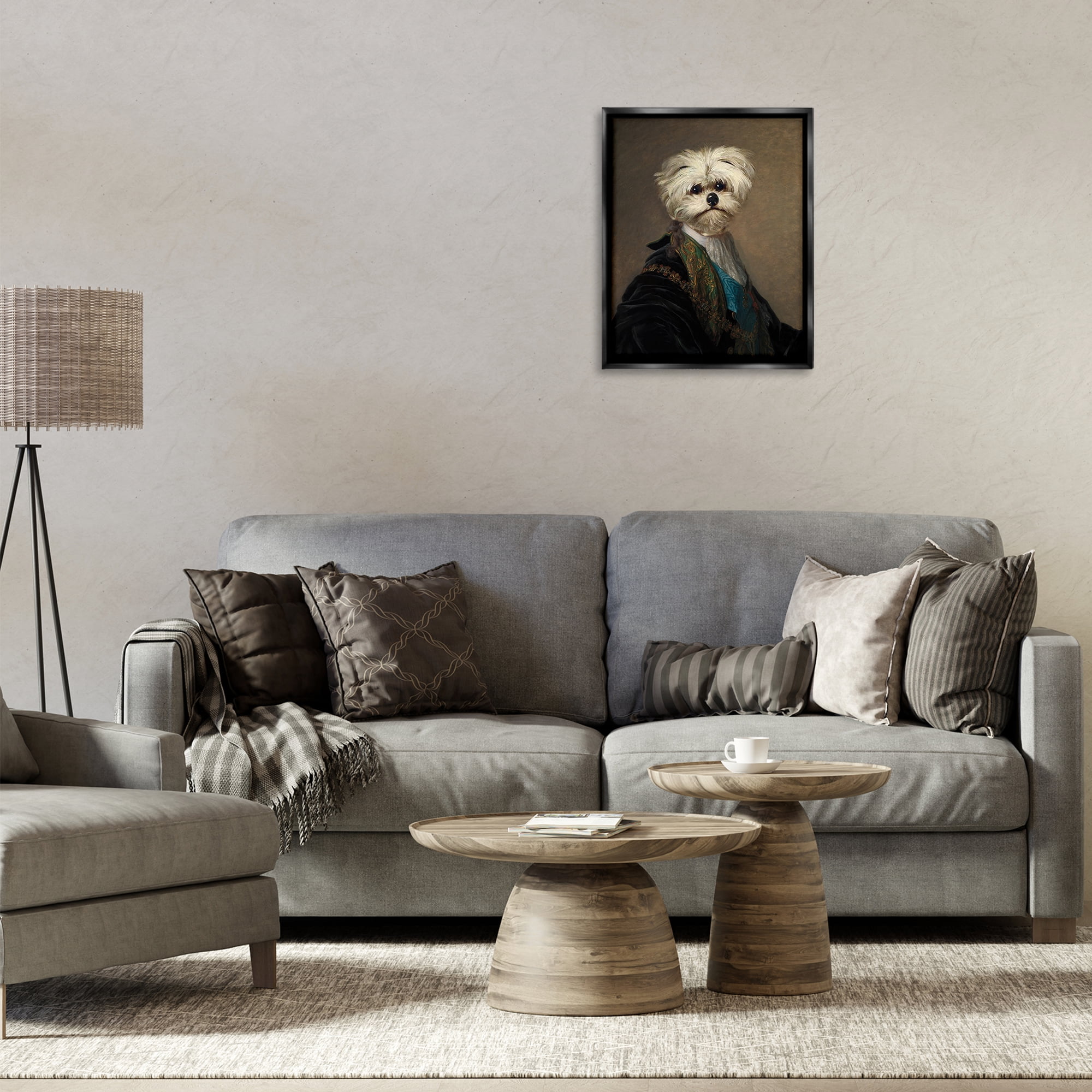 Stupell Industries Regal Bichon Frise Portrait Animals & Insects Painting Black Floater Framed Canvas Art Print Wall Art, 17 x 21