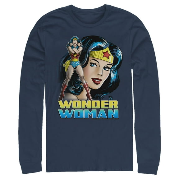 Men's Justice League Classic Portrait  Long Sleeve Shirt Navy Blue Small