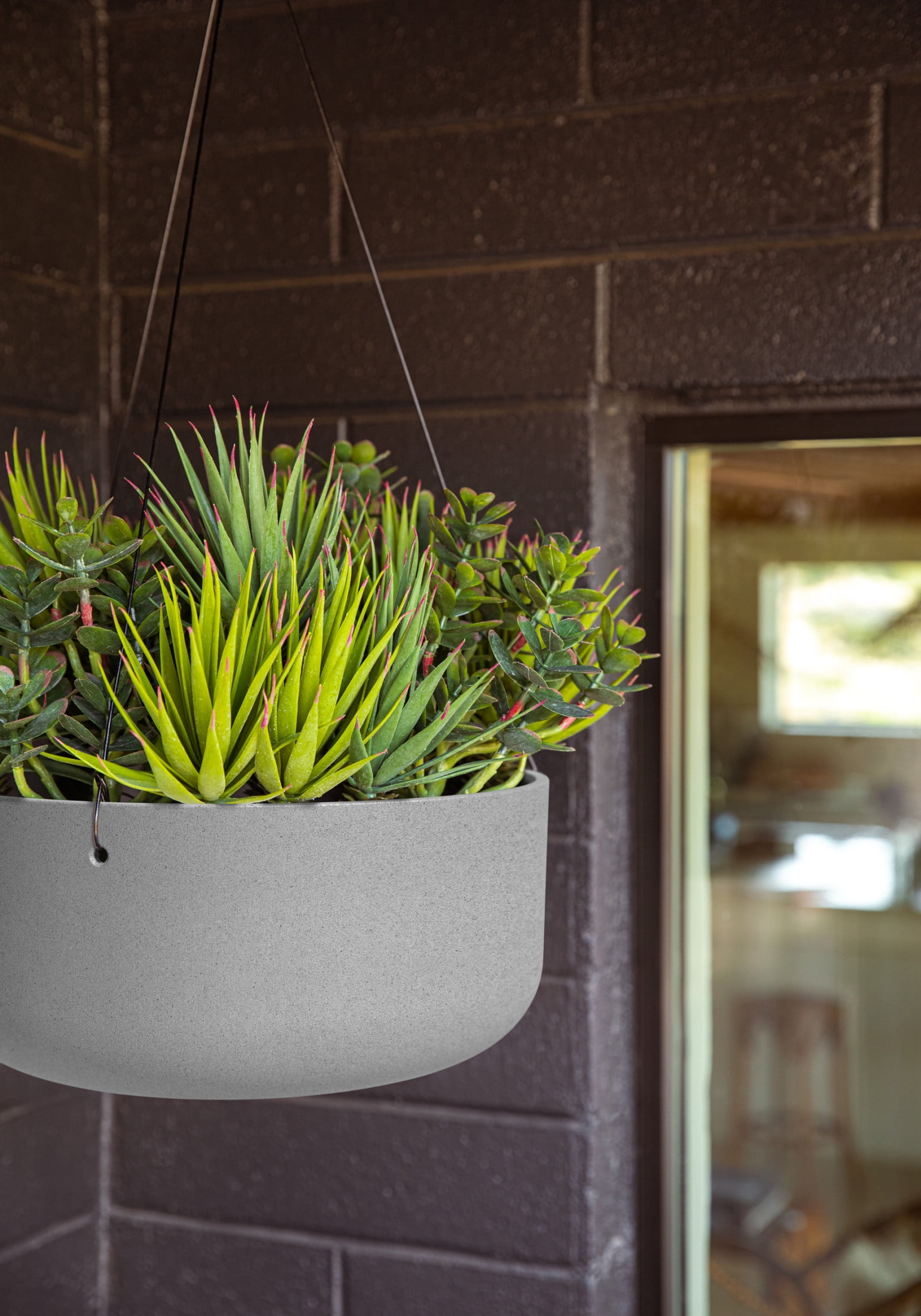 Veradek Mason Series Hanging Kona Bowl 14" Plastic-Stone Planter 2-Pack Gray