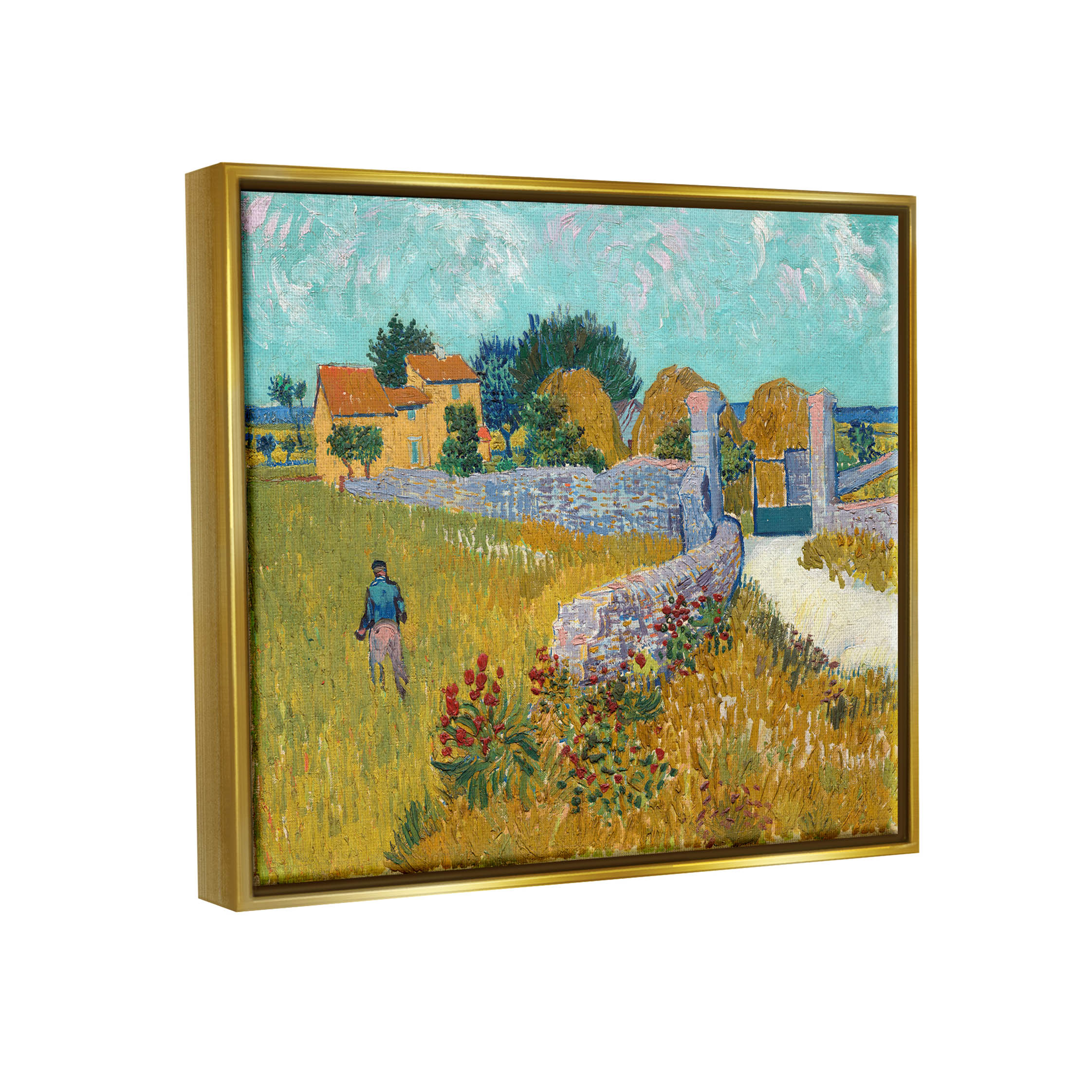 Farmhouse In Provence Van Gogh Scene Landscape Painting Metallic Gold Framed Art Print Wall Art