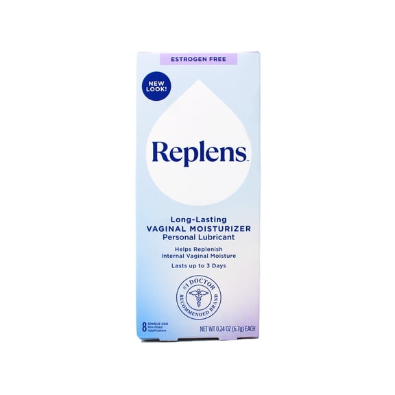 Replens Personal Lubricant, Long Lasting Vaginal Moisturizer, Helps Replenish Internal Vaginal Moisture, Estrogen-Free, 8 Pre-Filled Applicators, 0.24 oz Each