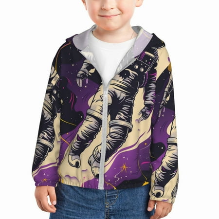 

Gaeub Astronaut Floating purple Space Print Athletic Sun Protection Hoodie for Kids Long Sleeve Outdoor UV Shirt Running Fishing Top for Boys Girls-3 Years