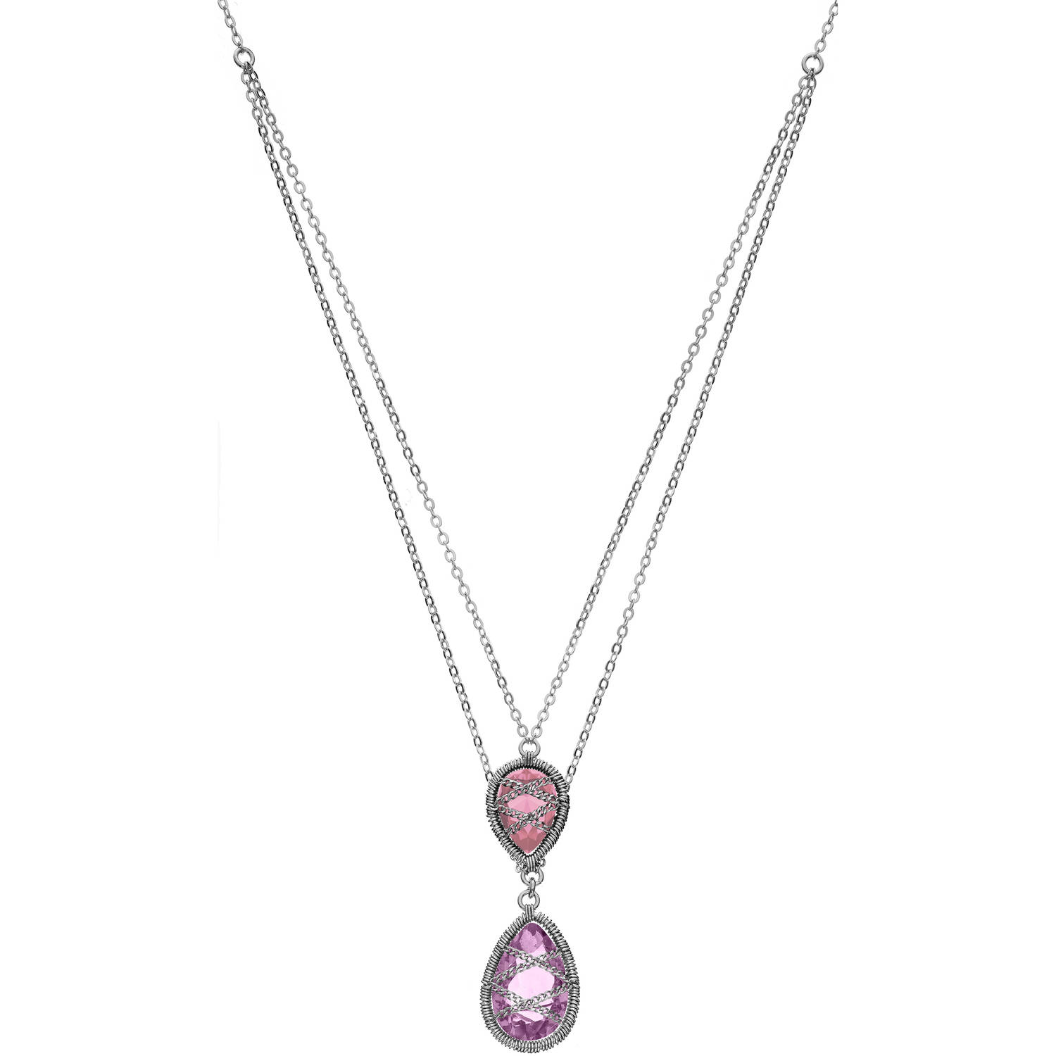 5th & Main Sterling Silver Hand-Wrapped Double Chain Amethyst and Rose Quartz Stone Pendant Necklace by Generic