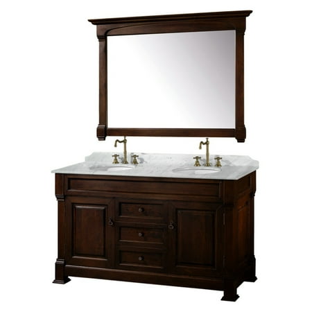 Wyndham Collection Andover 60 Inch Double Bathroom Vanity In Dark Cherry White Carrera Marble Countertop Undermount Oval Sinks And 56 Mirror