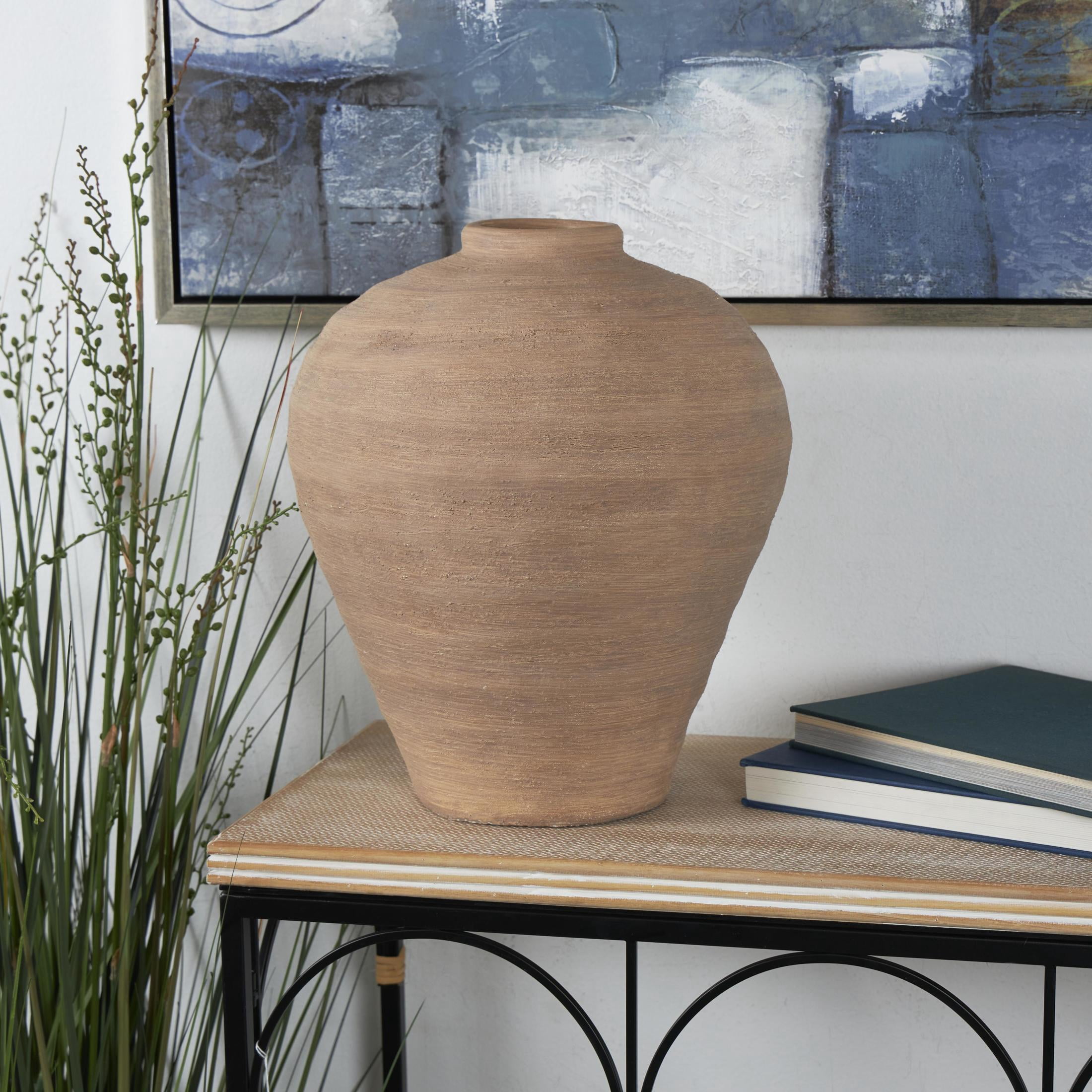 DecMode 17" Wide Textured Terracotta Beige Ceramic Vase