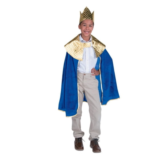 Boy's Blue Wise Man's Cape with Crown Costume