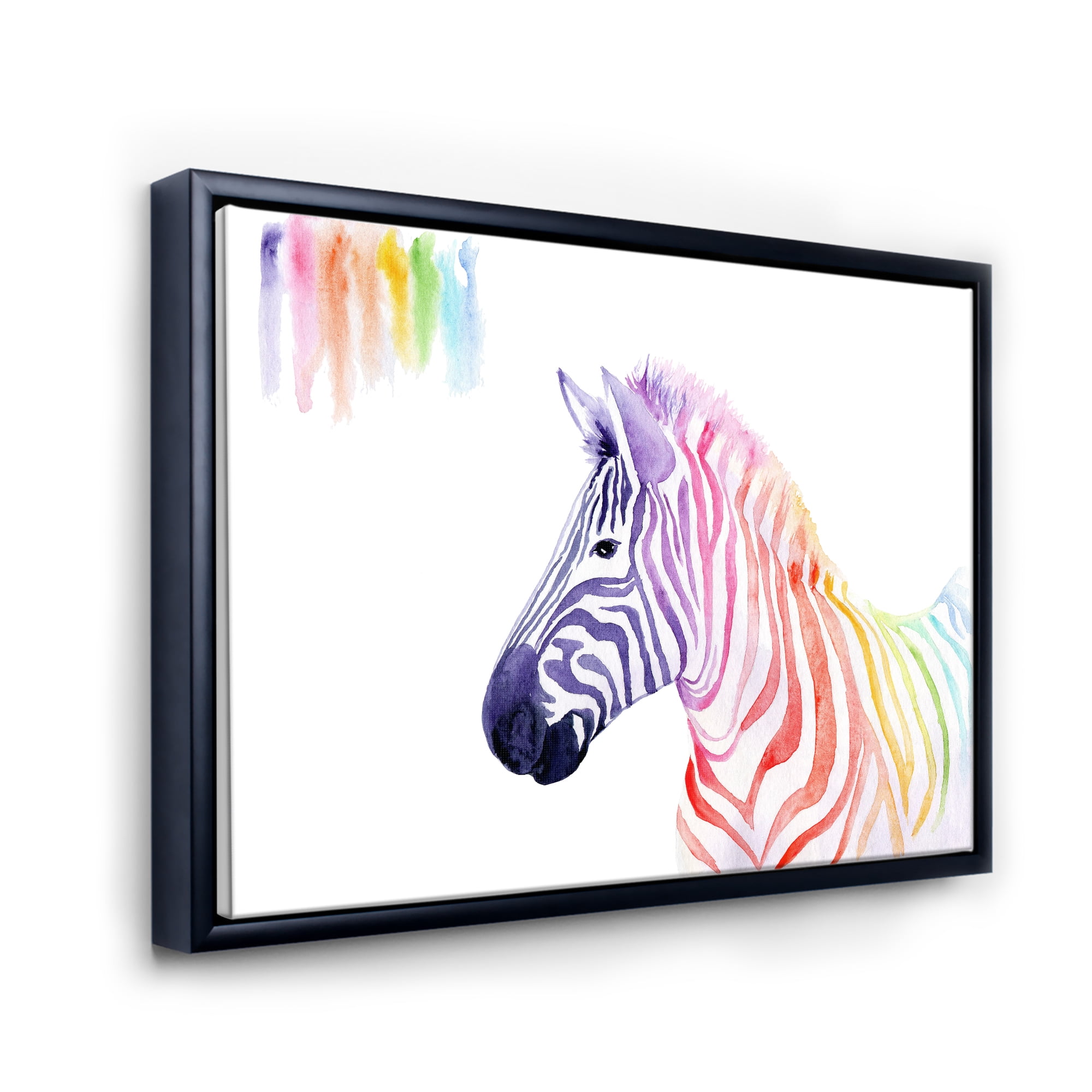 Designart 'Portrait of Rainbow Zebra On White' Farmhouse Framed Canvas Wall Art Print