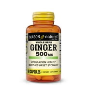 Mason Natural Whole Herb Ginger 500 mg, Natural Herbal Supplement, 60 Capsules