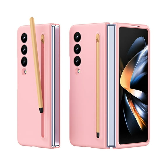 Decase Compatible for Samsung Galaxy Z Fold 4 Case, with Built-In Stylus, Holder and Storage Slot for Pen,PC Bumper Phone Cover,Pink