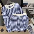thumbnail image 3 of Joernso Women T-Shirt Shorts Suit Summer Striped Short Sleeves Round Neck Loose Elastic Waist Ladies Casual Tee Short Pants Suit Sports Wear, 3 of 7