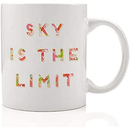 

Sky Is The Limit Coffee Mug Idea Pretty Pink Floral Inspirational Graduation Birthday Girl Grad Sister Daughter Woman Friend Coworker 11oz Ceramic Tea Cup DM0117_2