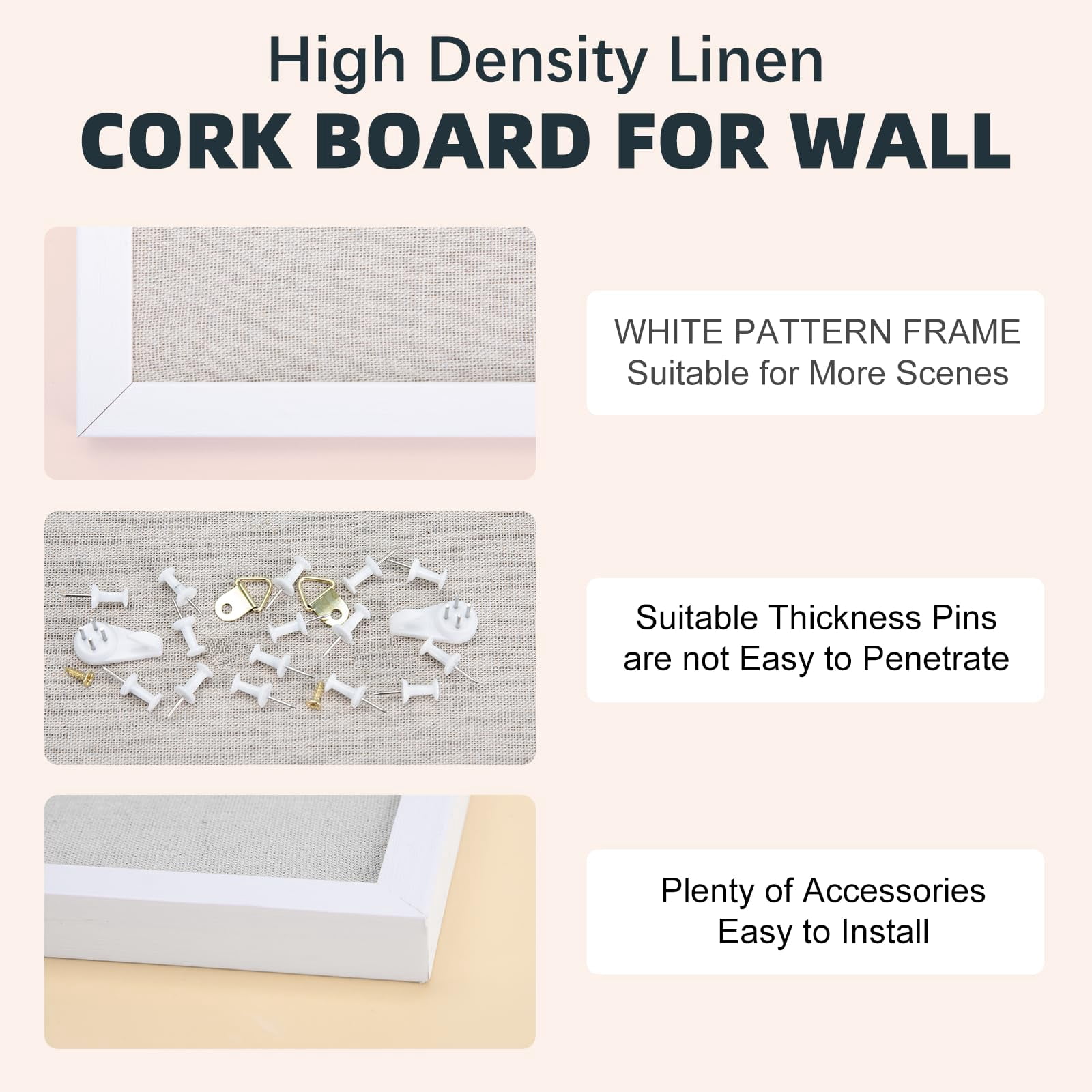 17"x23" Inch Linen Cork Board  White Frame With 20 Pushpins Bulletin Ideal For School Home & Office
