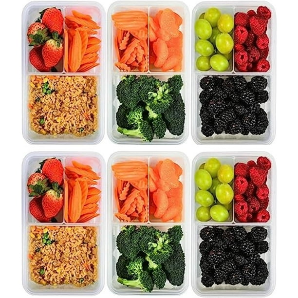 3 Compartment Bento Lunch Box Meal Prep Containers (6 Pack, 39 oz