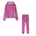 thumbnail image 4 of XFLWAM Women's Velour Tracksuits Set Long Sleeve Hooded Pullover Sweatshirts and Joggers Drawstring Sweatpants 2 Piece Outfits Purple M, 4 of 9