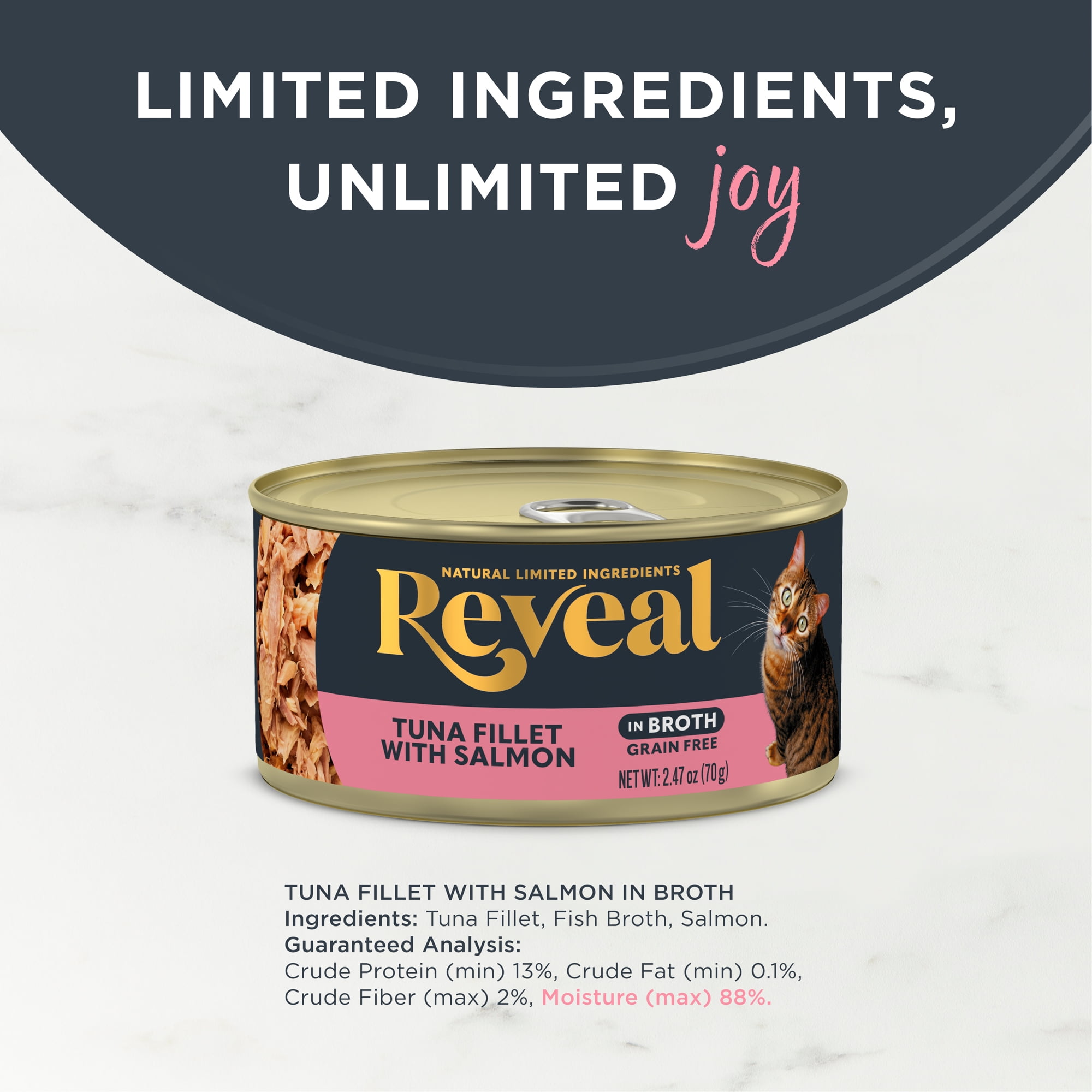 (24 pack) Reveal Natural Wet Cat Food, Tuna Fillet with Salmon in Broth, 2.47 oz Can