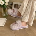 thumbnail image 2 of Xfvqtps Womens Furry Slippers Fluffy Plush Bowknot Lace Memory Foam Soft Sole Comfortable Non-Slip Warm Winter Home Slippers Purple, 2 of 9