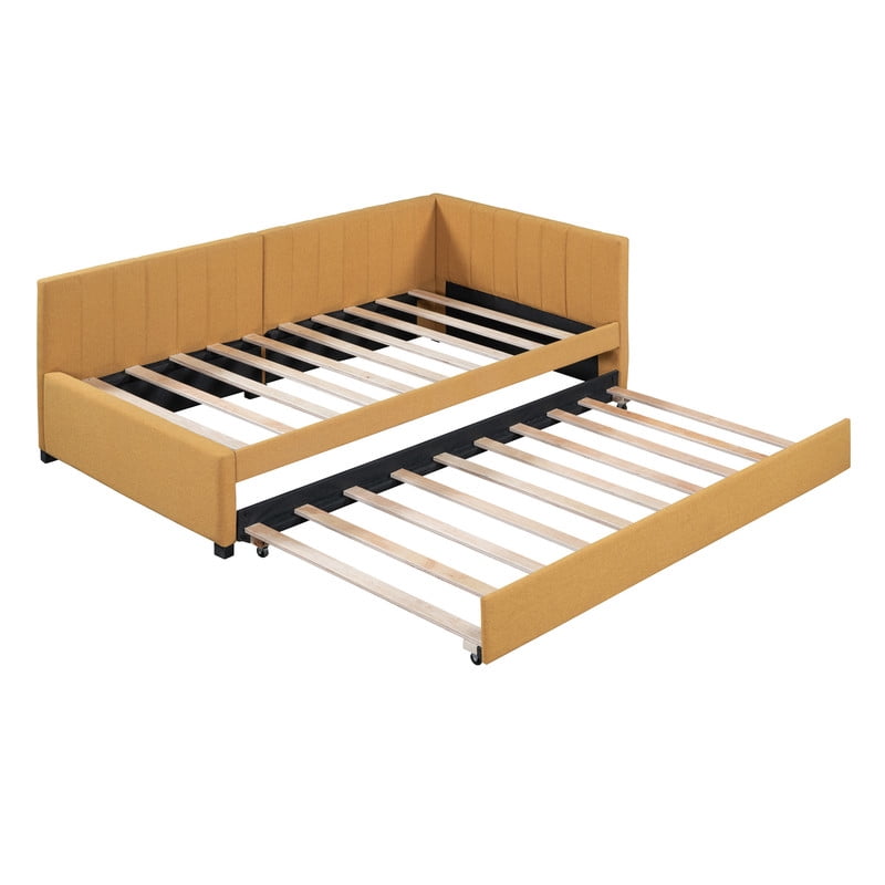 Aukfa Daybed with Trundle, Twin Size Upholstered Bed Frame, Yellow