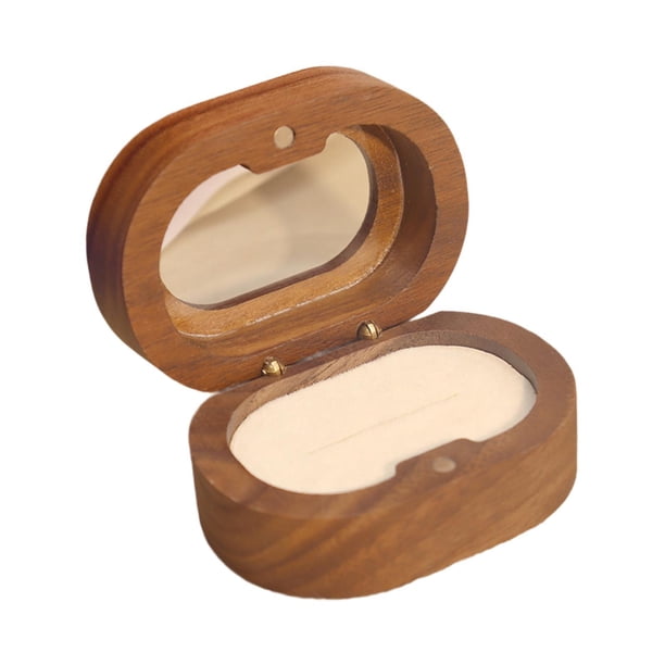 Caja de anillo de propuesta con ventana, vitrina ovalada, caja de almacenamiento de joyas de madera para Beige Single Slot