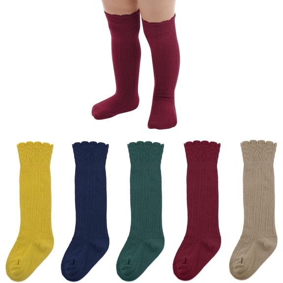 5Pairs Baby Knee High Socks Girls Tube Long Socks Boys Newborn Infants Toddlers Ruffled Socks