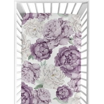 Sweet Jojo Designs Peony Floral Garden Purple Ivory Fitted Crib Sheet
