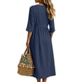 thumbnail image 5 of Ynynloco Women's Cotton Linen Dresses 3/4 Sleeve Casual V-Neck High Waisted A Line Midi Dress Flowy Midi Dress with Pockets Fall Outfits, 5 of 6