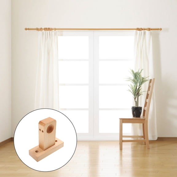 OULII Wooden Curtain Rod End in Light Brown for Bathroom and Shower Curtain Rod Support