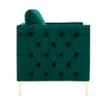 thumbnail image 3 of Accent Chair, Modern Velvet Armchair Upholstered Club Chair with Rivets Trim and Metal Legs, Button Tufted Couch with Thicken Armrest and Seat Cushion for Living Room, Bedroom, Pub, Green, 3 of 7
