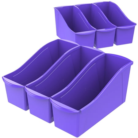 Storex Large Plastic Book and Magazine Bin Purple 6-Pack