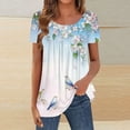 thumbnail image 2 of Karymi Women's Summer Tops Round Neck Floral Print Blouse Loose Ruffle Shirts Short Sleeve Lightweight Button Shirts Summer Tops for Women, 2 of 6