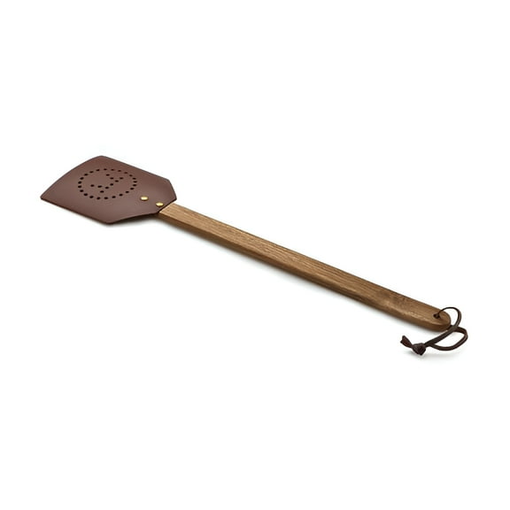 Ouset Acacia and Brown Leather Amish-Style Fly Swatter