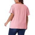 thumbnail image 4 of DARING DIVA Women's Plus V Neck Ruffle Sleeve Smocked Shoulder Blouse 3X Pink, 4 of 6
