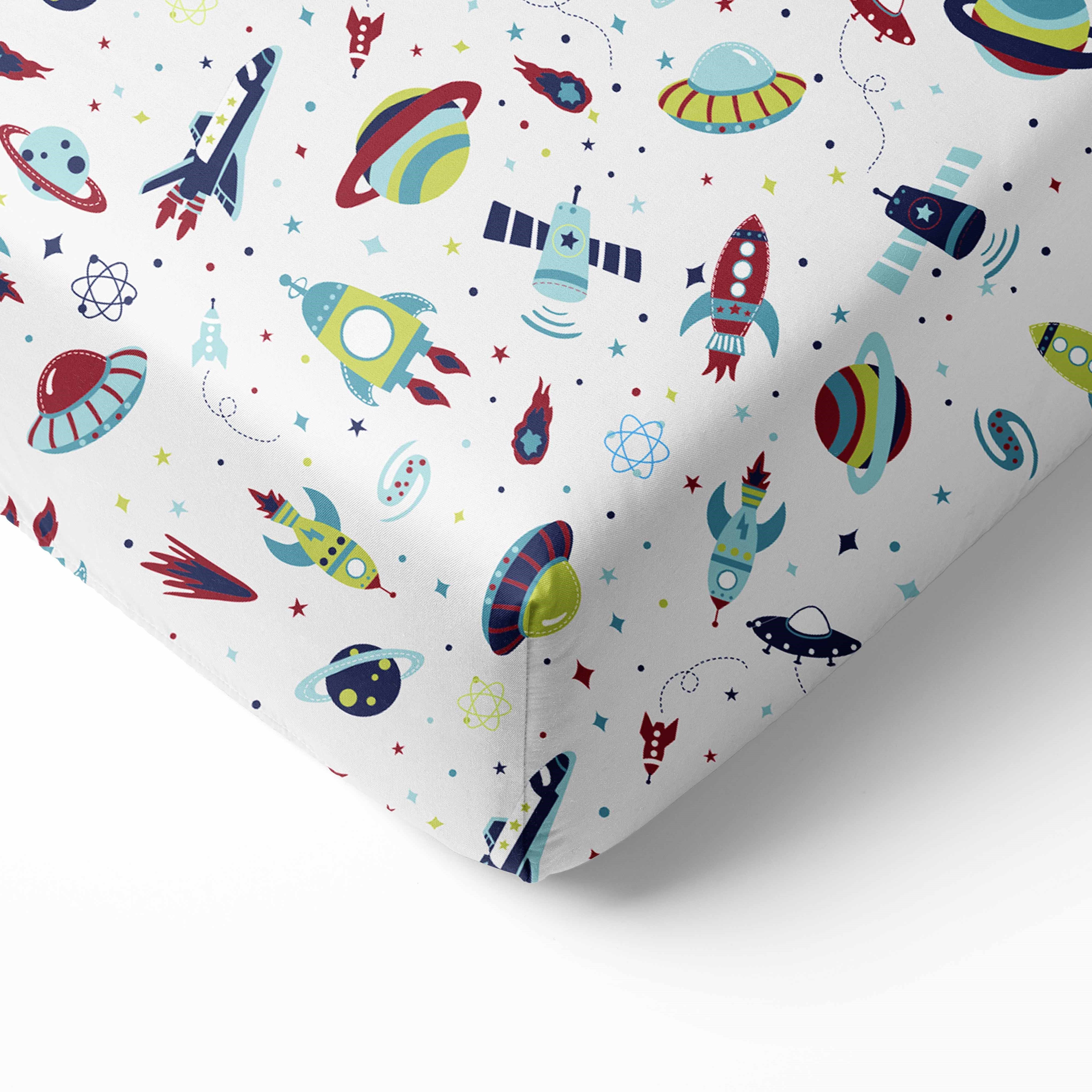 Boys Multiple Options of Crib or Toddler Bed Fitted Sheet 100% Cotton Percale, Airspace, Aqua/Red/Orange/Green/Navy