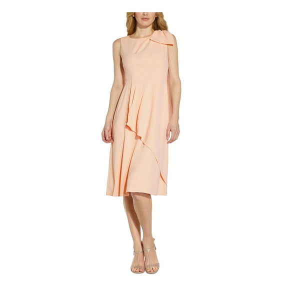 ADRIANNA PAPELL Womens Pink Zippered Pleated Bow Detail Sleeveless Scoop Neck Knee Length Wear To Work Faux Wrap Dress 6