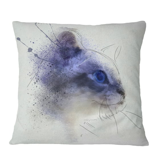 Designart Blue Cat Face Watercolor Sketch - Animal Throw Pillow - 12x20