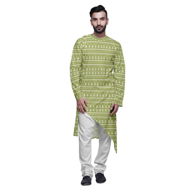 Atasi Kurta Long d'Été Imprimé de Designer avec Ensemble de Pyjama Blanc pour Hommes