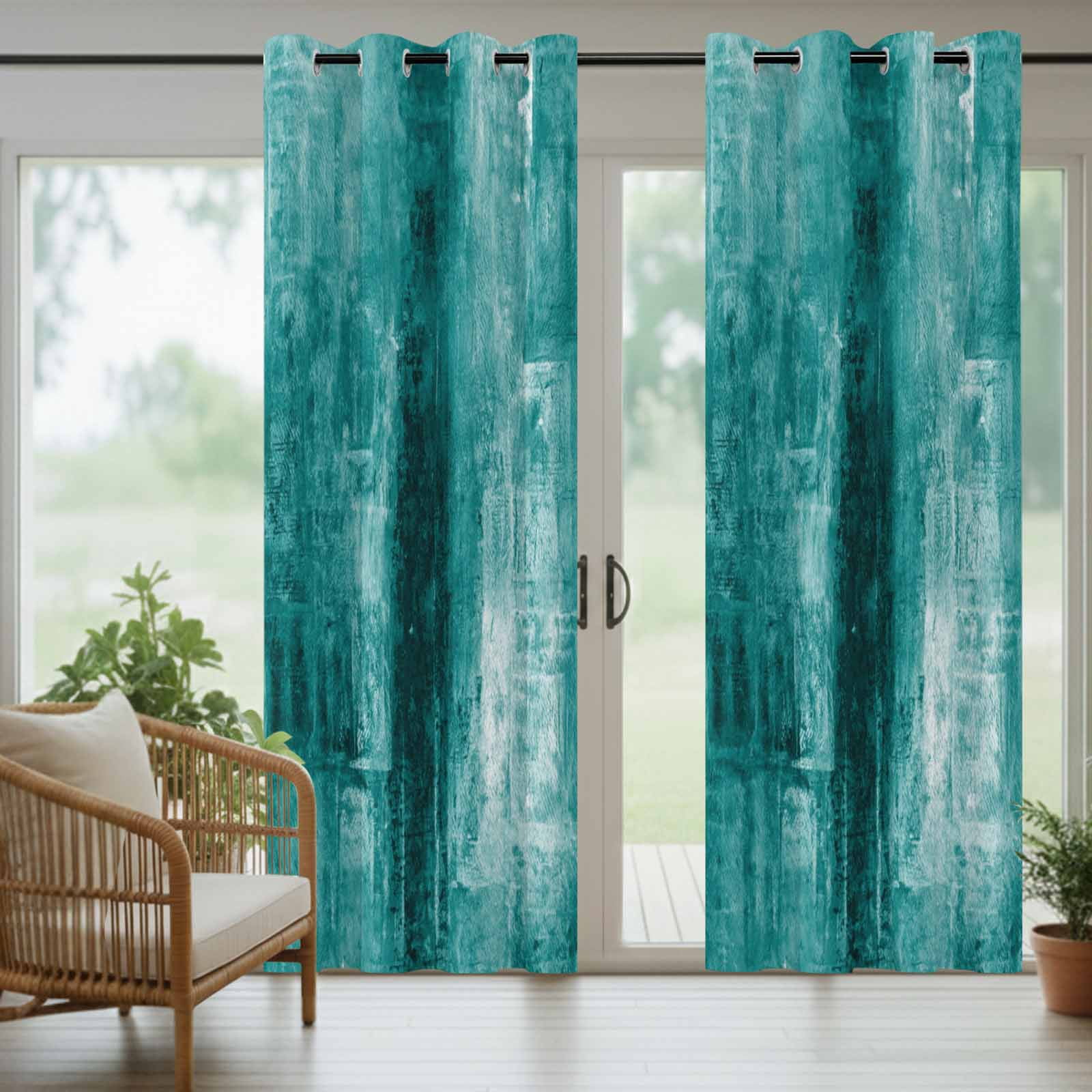 Teal Outdoor Curtains for Patio Waterproof,Windproof Privacy Curtains with Weighted Bottom,Retro Oil Painting Modern Abstract Art Aesthetics Outside Drapes for Picnic Garage Yard 54"x108" 2 Panel