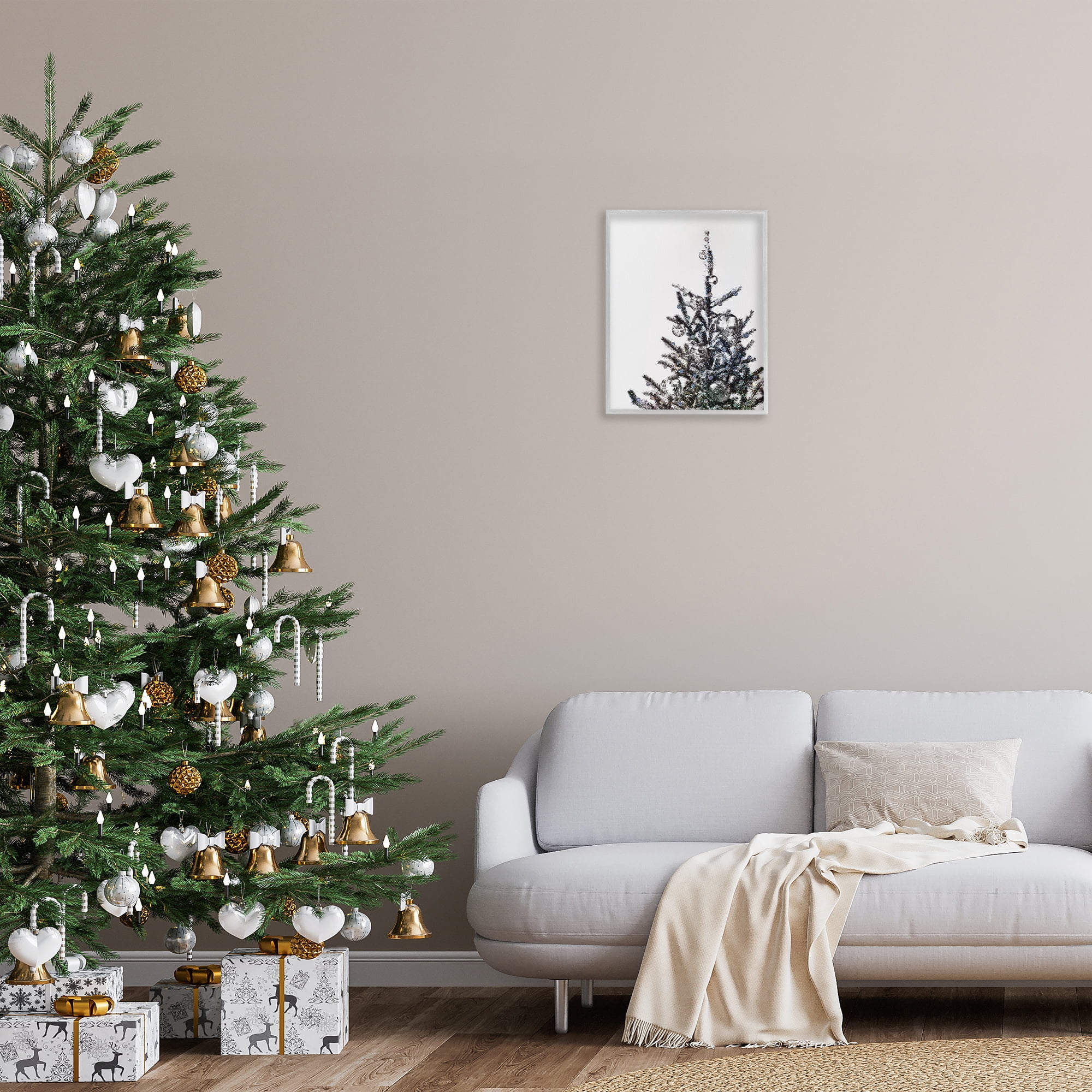 Stupell Industries Christmas Tree Disco Balls Holiday Painting Gray Framed Art Print Wall Art, 16 x 20