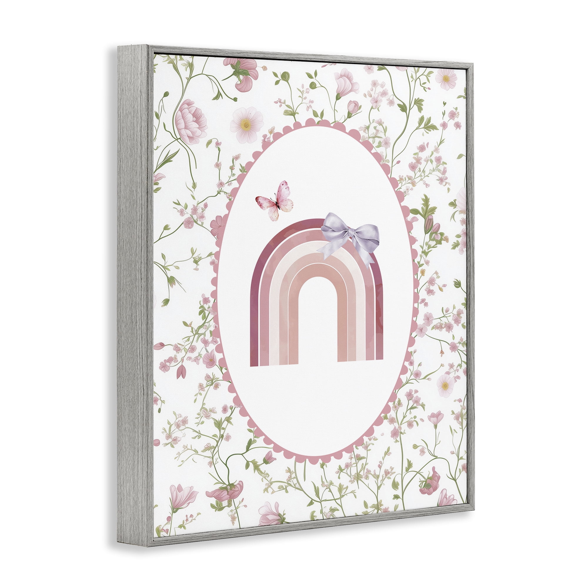 Stupell Industries Floral & Ribbon Rainbow Gray Framed Giclee Art, design by Christine Simpson Art