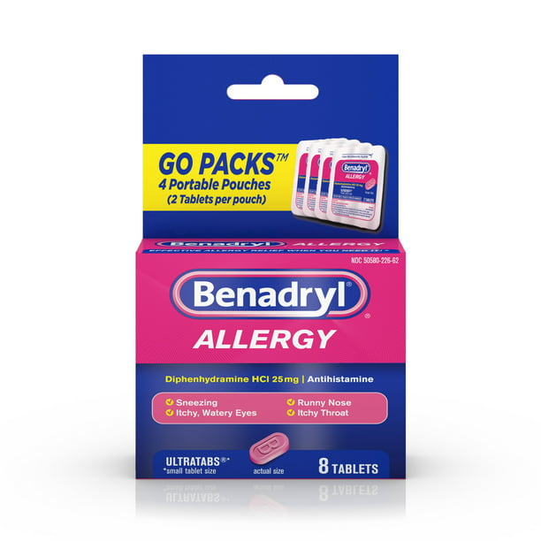 Benadryl Ultratabs Go Packs, Antihistamine Tablets, 4 packs of 2-ct.